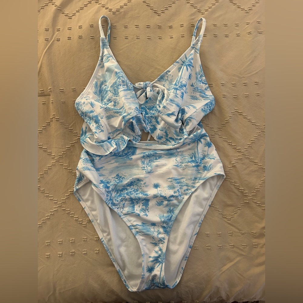Hurley Tropical Palm Tree Blue Cutout One Piece